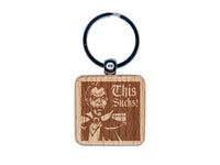 This Sucks Dracula Vampire Halloween Engraved Wood Square Keychain Tag Charm