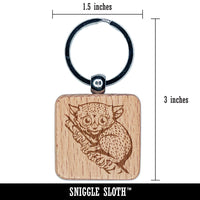 Tiny Primate Tarsier Engraved Wood Square Keychain Tag Charm