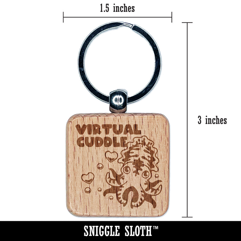 Virtual Cuddle Cuttlefish Engraved Wood Square Keychain Tag Charm