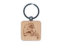 White Handed Gibbon Engraved Wood Square Keychain Tag Charm