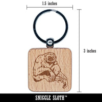 White Handed Gibbon Engraved Wood Square Keychain Tag Charm