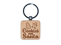 Cookies for Santa Christmas Gingerbread Engraved Wood Square Keychain Tag Charm