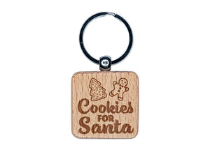 Cookies for Santa Christmas Gingerbread Engraved Wood Square Keychain Tag Charm