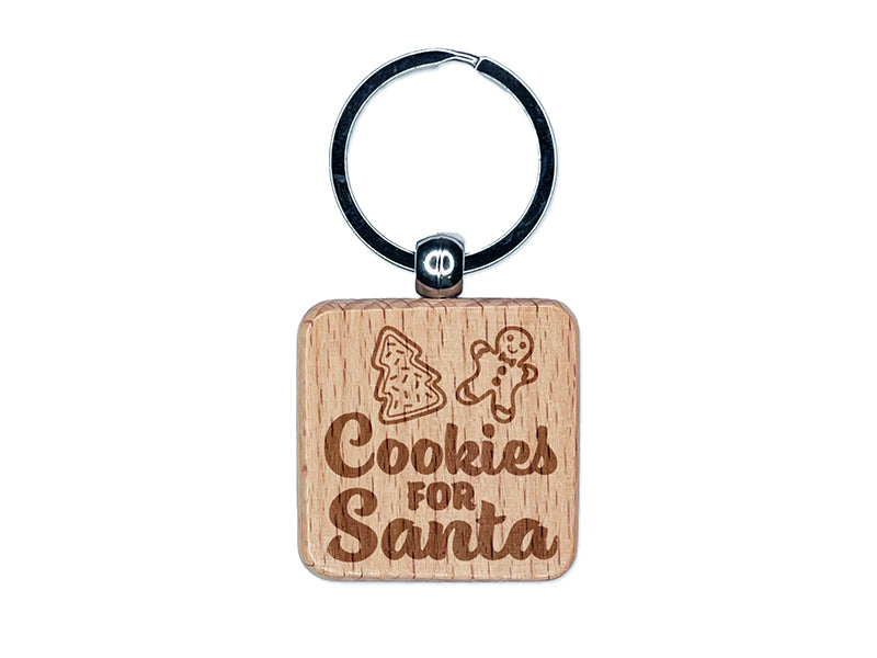 Cookies for Santa Christmas Gingerbread Engraved Wood Square Keychain Tag Charm