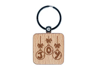 Joy Ornaments Christmas Engraved Wood Square Keychain Tag Charm