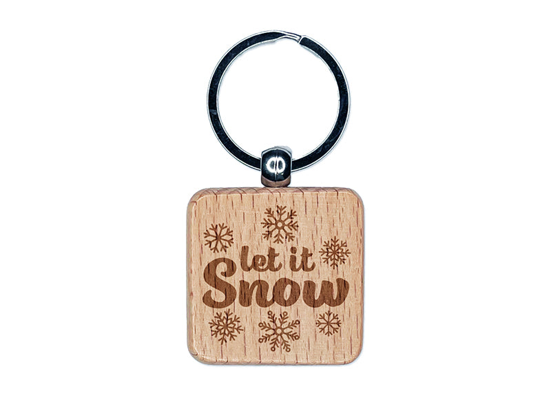 Let it Snow Winter Engraved Wood Square Keychain Tag Charm
