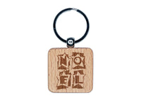 Noel in Stars Christmas Engraved Wood Square Keychain Tag Charm