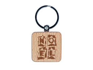 Noel in Stars Christmas Engraved Wood Square Keychain Tag Charm