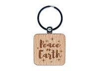 Peace On Earth Christmas Engraved Wood Square Keychain Tag Charm