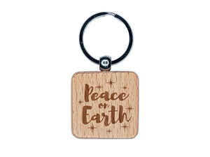 Peace On Earth Christmas Engraved Wood Square Keychain Tag Charm