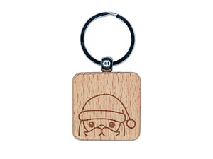 Peeking Santa Christmas Engraved Wood Square Keychain Tag Charm