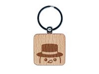 Peeking Snowman Winter Christmas Engraved Wood Square Keychain Tag Charm