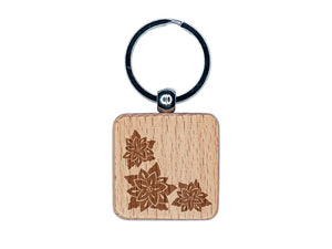 Poinsettia Corner Engraved Wood Square Keychain Tag Charm