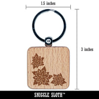 Poinsettia Corner Engraved Wood Square Keychain Tag Charm