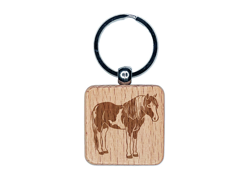 Chincoteague Island Pony Engraved Wood Square Keychain Tag Charm