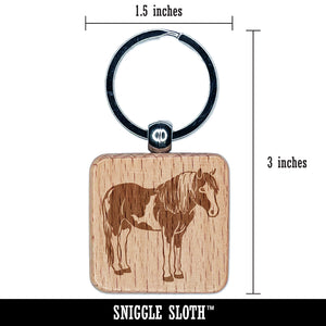 Chincoteague Island Pony Engraved Wood Square Keychain Tag Charm