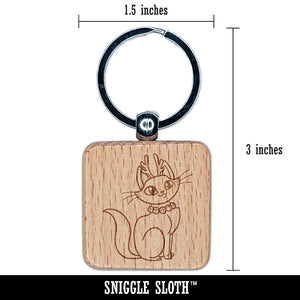 Cute Kitty Cat Reindeer Christmas Engraved Wood Square Keychain Tag Charm