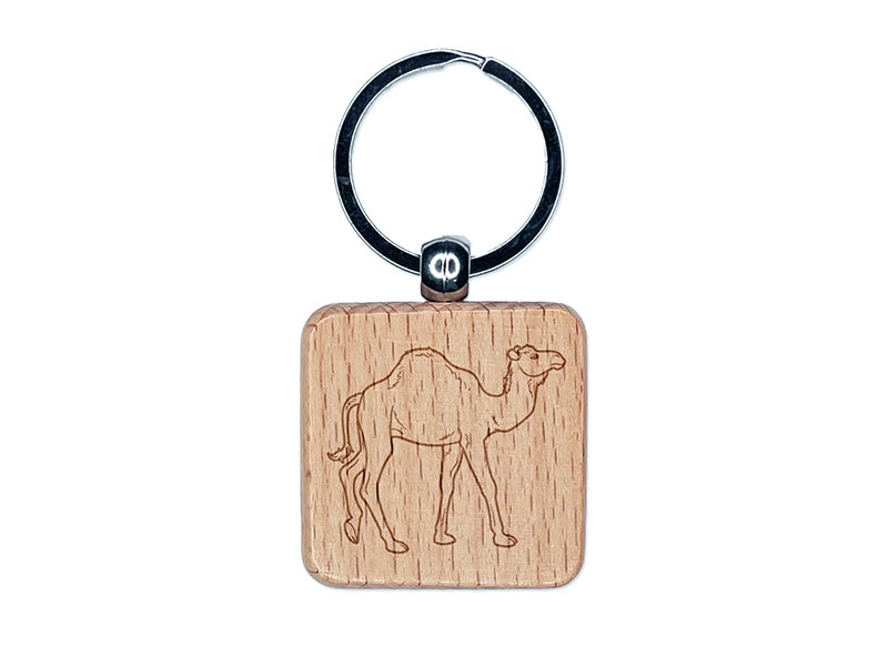Dromedary Camel Engraved Wood Square Keychain Tag Charm