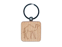 Dromedary Camel Engraved Wood Square Keychain Tag Charm