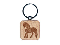 Elegant Friesian Horse Engraved Wood Square Keychain Tag Charm