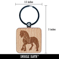 Elegant Friesian Horse Engraved Wood Square Keychain Tag Charm