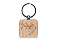 Elk Calling Out Engraved Wood Square Keychain Tag Charm