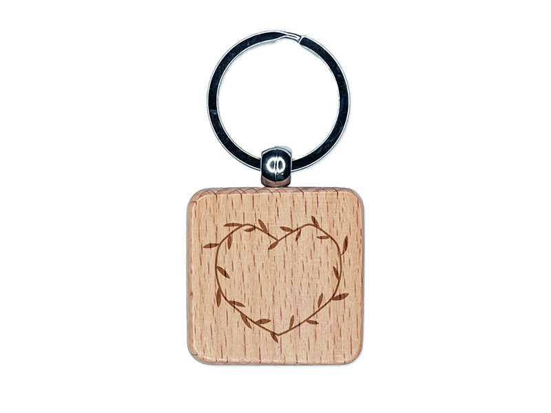 Heart Shaped Rustic Wreath Wedding Decor Engraved Wood Square Keychain Tag Charm