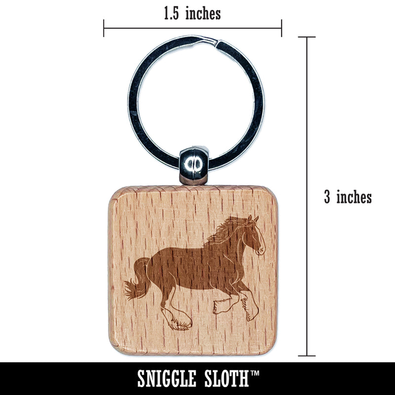 Mighty Clydesdale Horse Engraved Wood Square Keychain Tag Charm