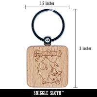 Opossum Hanging from Tail Engraved Wood Square Keychain Tag Charm