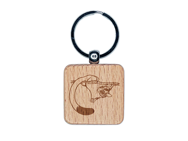 Playful Sugar Glider Hanging Engraved Wood Square Keychain Tag Charm