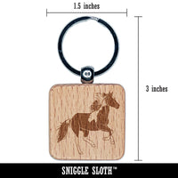 Running American Paint Horse Engraved Wood Square Keychain Tag Charm