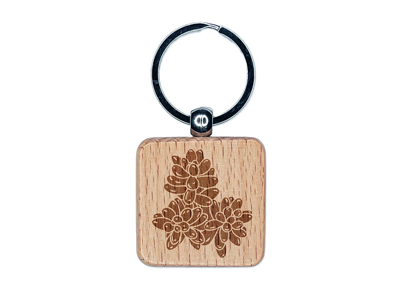 Sedum Rubrotinctum Jelly Bean Succulent Plant Engraved Wood Square Keychain Tag Charm