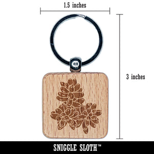 Sedum Rubrotinctum Jelly Bean Succulent Plant Engraved Wood Square Keychain Tag Charm