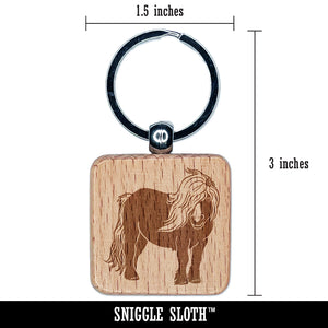 Shetland Pony with Wind Blown Hair Engraved Wood Square Keychain Tag Charm