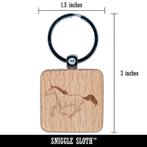 Thoroughbred Race Horse Running Engraved Wood Square Keychain Tag Charm