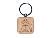 Vampire Cat Halloween Engraved Wood Square Keychain Tag Charm