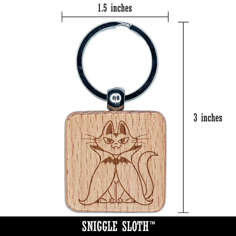 Vampire Cat Halloween Engraved Wood Square Keychain Tag Charm