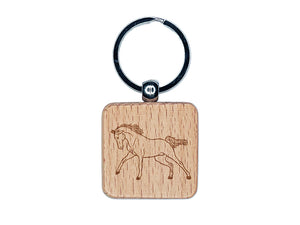 Wild Arabian Horse Engraved Wood Square Keychain Tag Charm