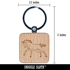 Wild Arabian Horse Engraved Wood Square Keychain Tag Charm