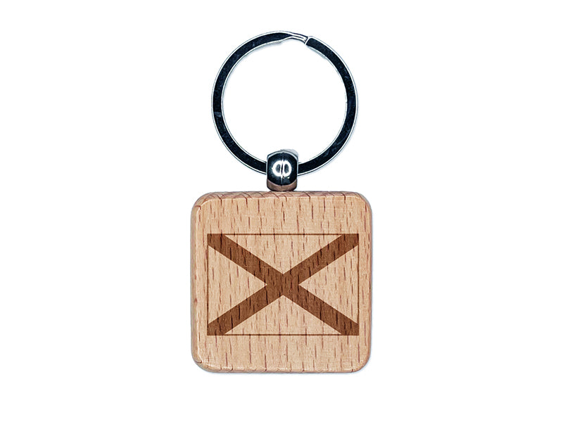 Alabama State Flag Engraved Wood Square Keychain Tag Charm