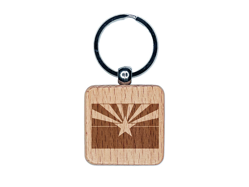 Arizona State Flag Engraved Wood Square Keychain Tag Charm