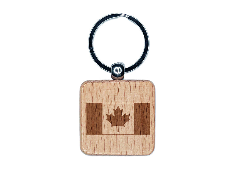 Canada Country Flag Engraved Wood Square Keychain Tag Charm