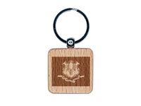 Connecticut State Flag Engraved Wood Square Keychain Tag Charm