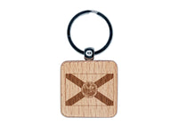 Florida State Flag Engraved Wood Square Keychain Tag Charm