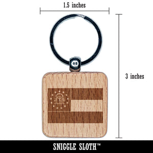 Georgia State Flag Engraved Wood Square Keychain Tag Charm