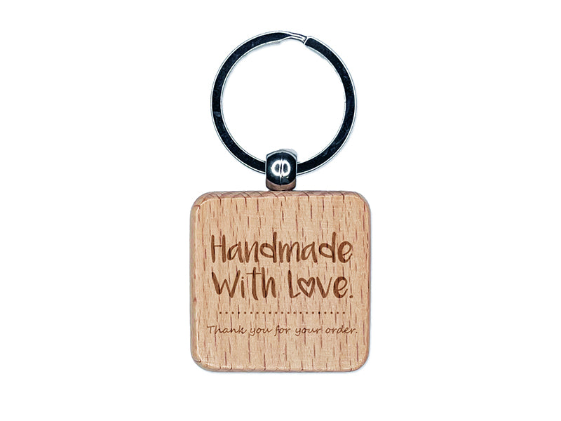 Handmade with Love Thank You For Your Order Engraved Wood Square Keychain Tag Charm