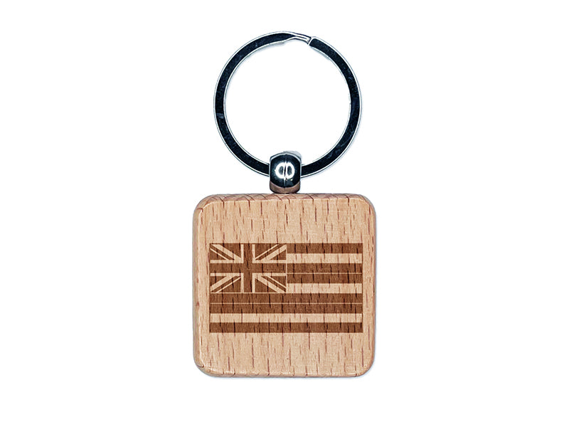 Hawaii State Flag Engraved Wood Square Keychain Tag Charm