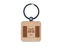 Iowa State Flag Engraved Wood Square Keychain Tag Charm