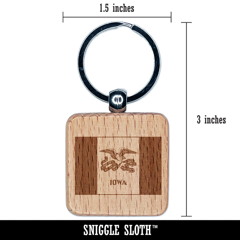 Iowa State Flag Engraved Wood Square Keychain Tag Charm