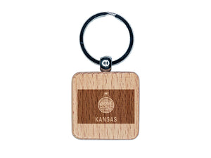 Kansas State Flag Engraved Wood Square Keychain Tag Charm